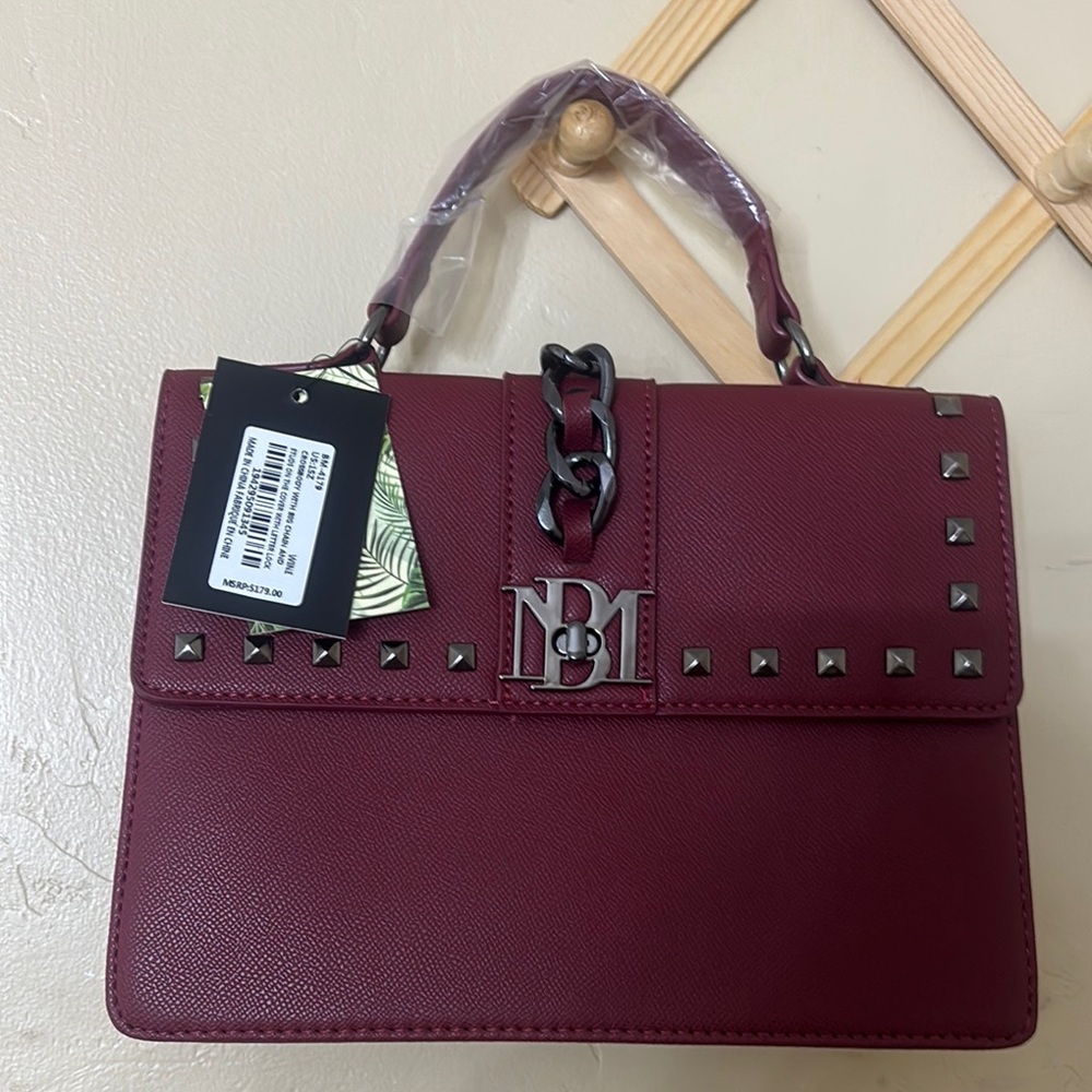 Badgley Mischka Burgandy Satchel with Elegant Top Handle